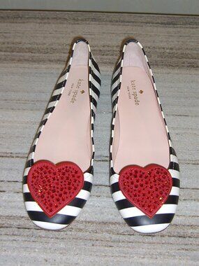 NEW KATE SPADE NEW YORK CRYSTAL EMBELLISHED HEART FLATS SHOES 7M